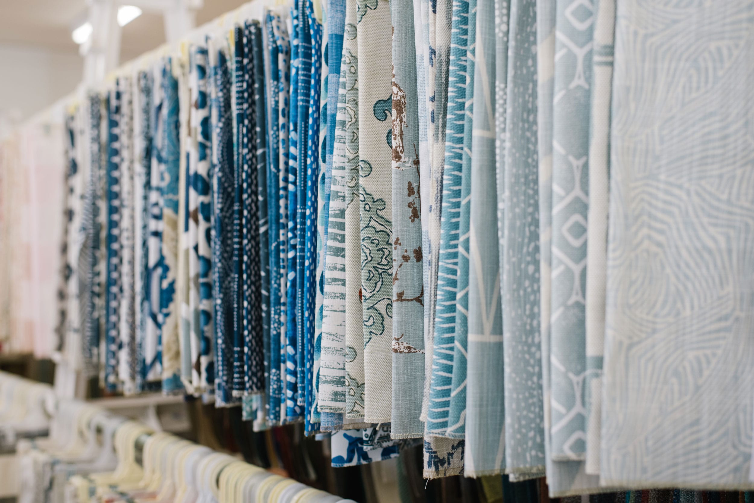 different prints of blue fabric